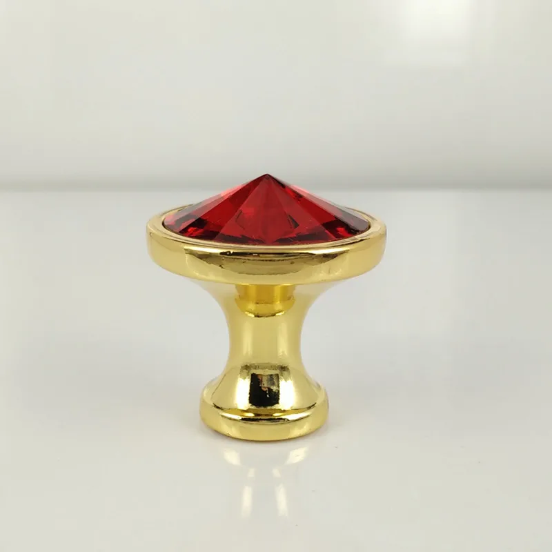 

10PCS Golden Base Glass Crystal Cabinet Handle Pull Drawer Furniture Door Knobs Cupboard Wardrobe Red Diamond Knob with Screws