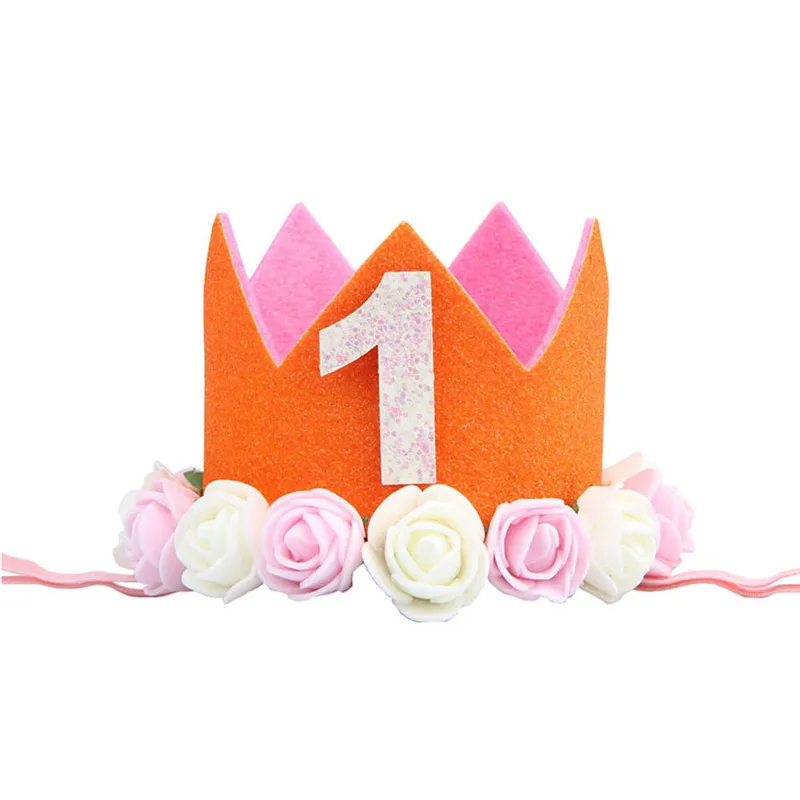 Детская повязка на голову для вечеринки в честь Дня Рождения, корона, шляпа-торт, головной убор для девочки 1 год, лента для волос, аксессуары для волос, гирлянда - Цвет: juse 1