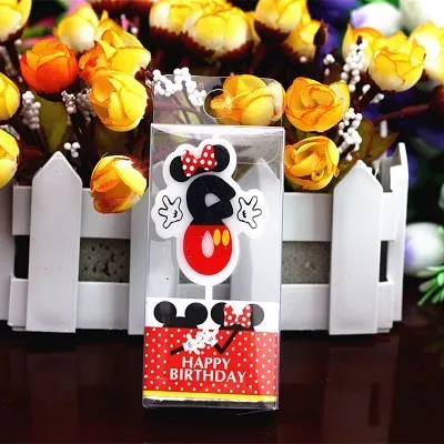 HOT Birthday Number 0-9 Candles Cartoon Mickey Minnie Mouse Happy Birthday Candle Cake Cupcake Topper Party Decoration Supplies