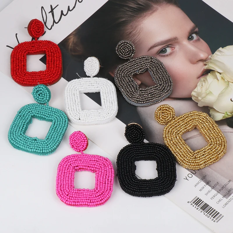 Jujia дизайн ручной работы бисерные серьги-подвески для женщин Шарм кулон заявление Висячие серьги ювелирные изделия
