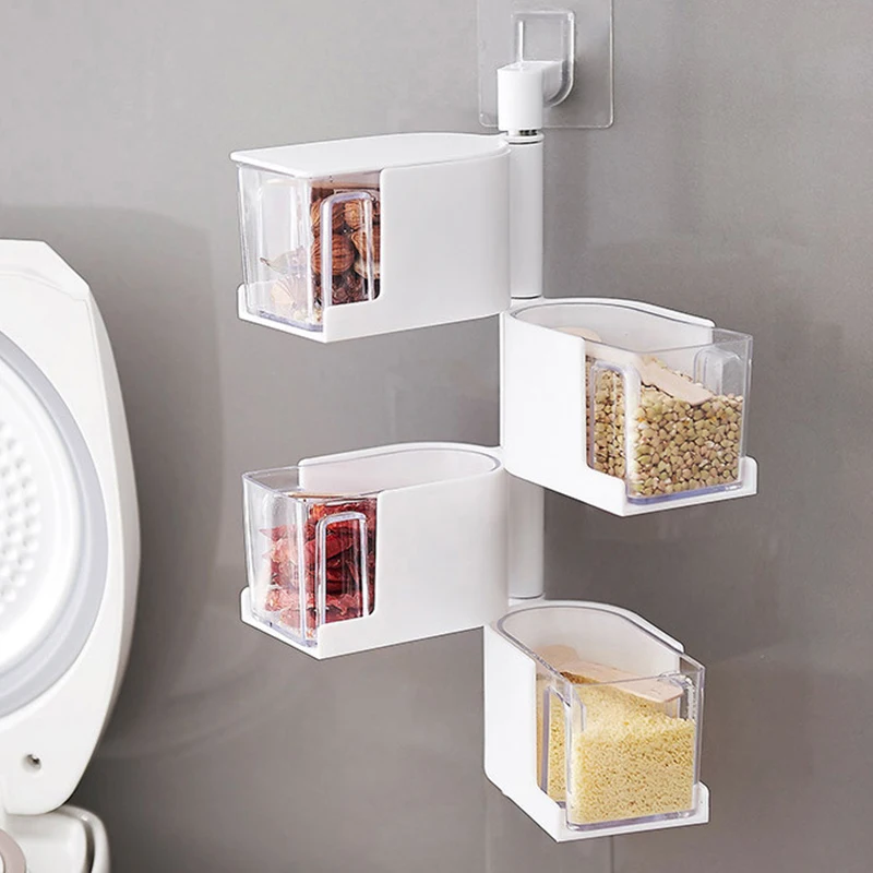 

Plastic Sticky Rotary Storage For Home Kitchen With Drawer Wall Hanging Seasoning Container Storage Drawer Box Organizer