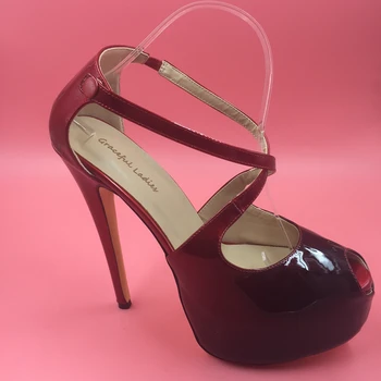 

Red Black Gradient Women Pumps Cross Straps Buckle Ladies Pumps OL Shoes Women Size 14 Stilettos High Heels Real Photos