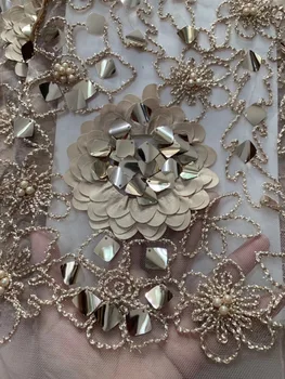

High Quality African Lace Fabric 2018 Latest 3d Flower Sequins Tulle Lace Nigerian Lace With Sequins And Feather For Wedding