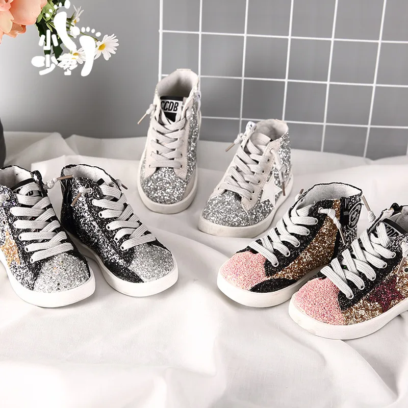 

Kids Girls Boys Casual Flat Shoes Baby Canvas High Help Shoes Bling Children Outdoor Sports Rubber Shoes Students Size 21-30