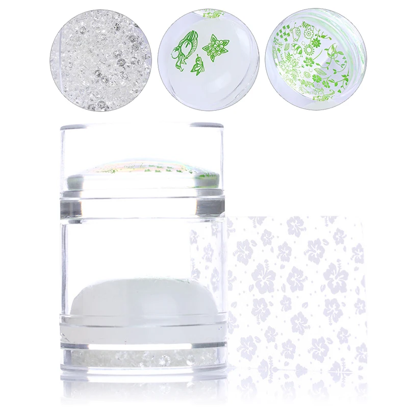 

Dual-ended Clear White Jelly Stamper with Rhinestone Silicone Nail Art Stamper with Scraper Set for Transfer Stamp Plates Image