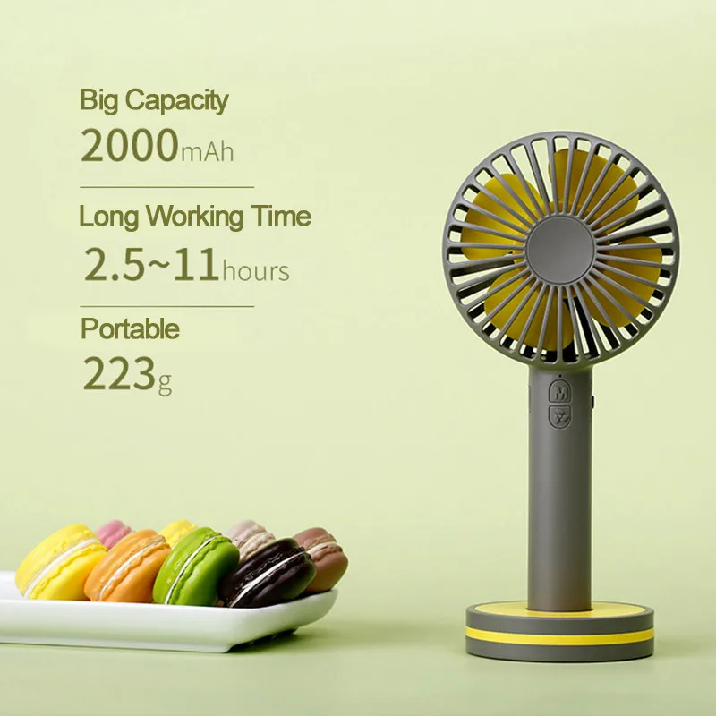 

2000mAh Portable Hand Fan for Travelling Outdoor Office Creative Macaron Powerful Rechargeable Cooling Fan with Cosmetic Mirror