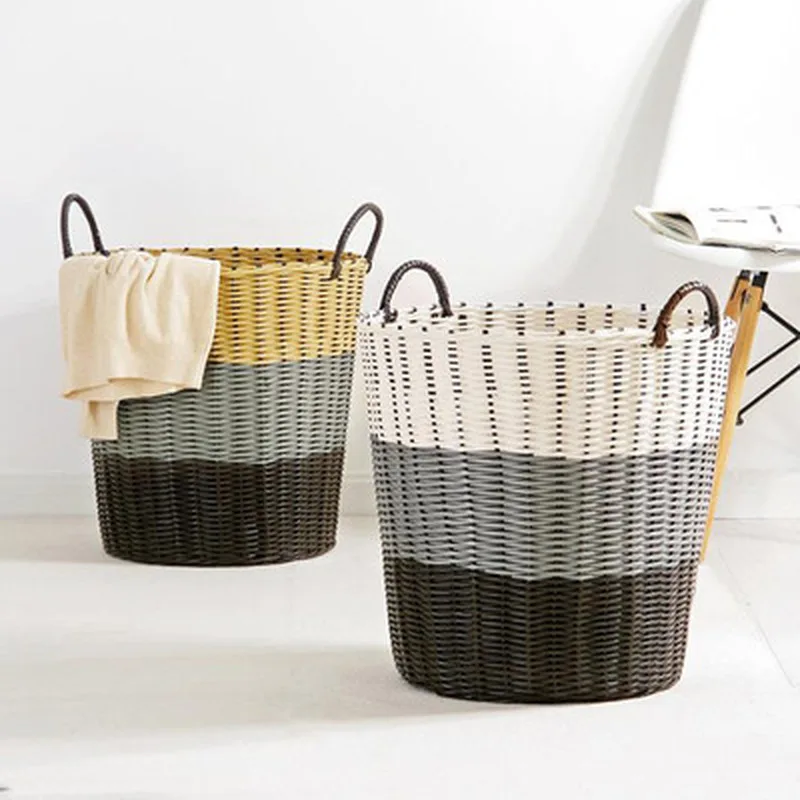 

Plastic Rattan Laundry Storage Basket Kids Toys Organizer Washing Dirty Clothes Basket 1PC Home Bathroom Sundries Storage Barrel