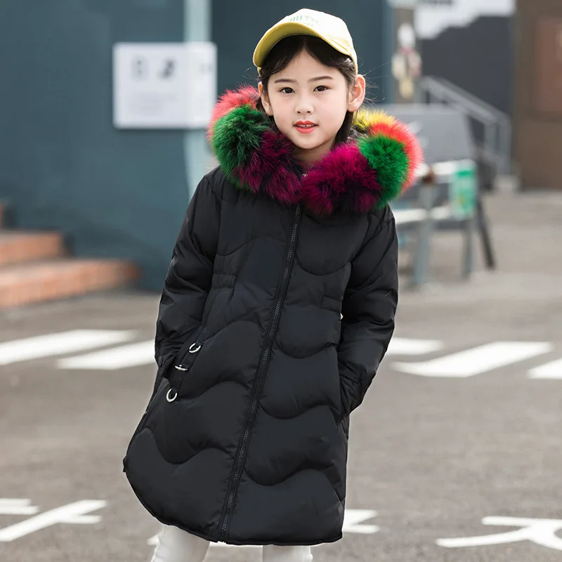 

Girls Winter Jacket Goose Feather Fur Hooded Long Parks for Girl 6 8 10 12 14 yearsTeen girl clothes winter