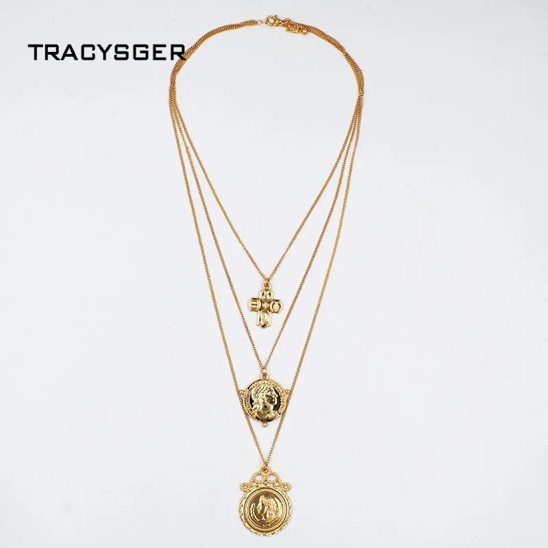 

AJ-N84244 /TRACYSGER/European and American famous Roman coins head necklace