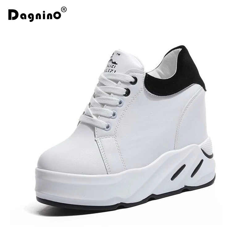 

2018 Spring Women High Platform Shoes Height Increasing Ladies Sneakers Autumn Trainers Pu Leather Shoes Breathable Casual Shoes