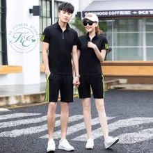 KE Conjunto moda unisex chandal con camiseta manga corta y pantalon para hombre o Mujer cortos Спортивная одежда для фитнеса algodon