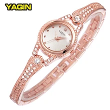 2016 Marque Strass Or Rose Femmes Montre YAQIN Luxe Slim Band Lady Bracelet Fermoir Montre Relogios Femininos