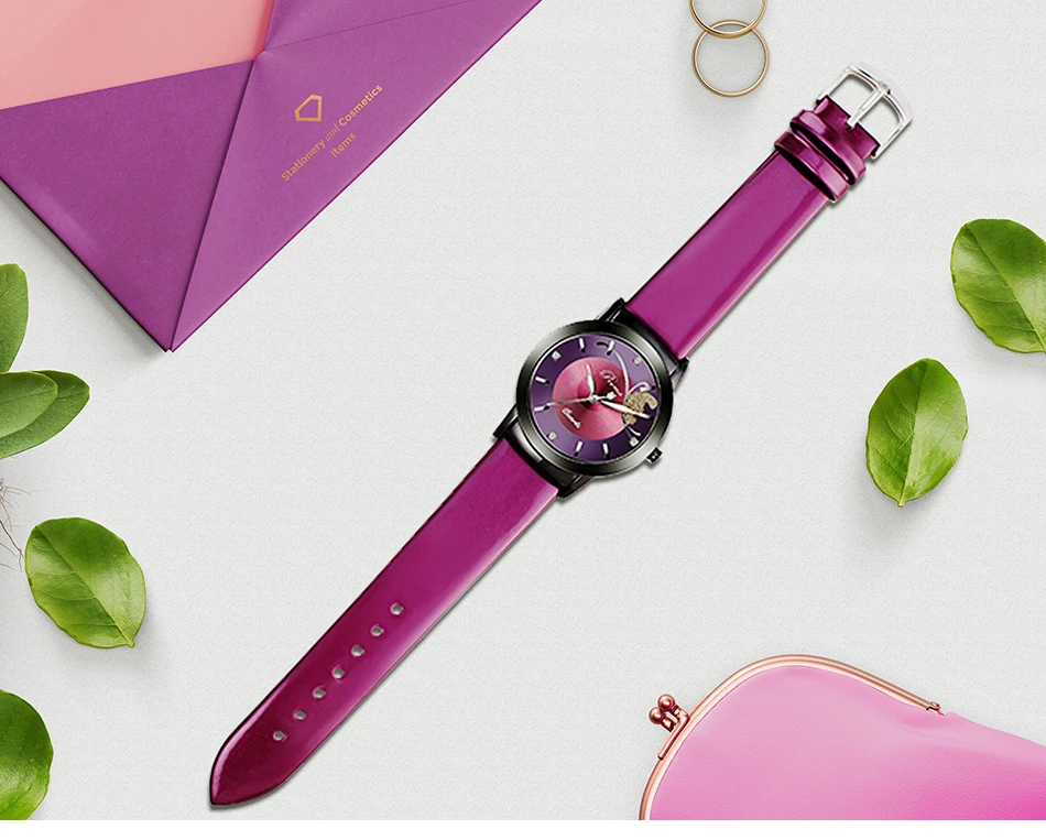 PREMA женские часы женские часы модные часы браслет часы фиолетовые кожаные Наручные часы Feminino кварцевые наручные часы бабочка