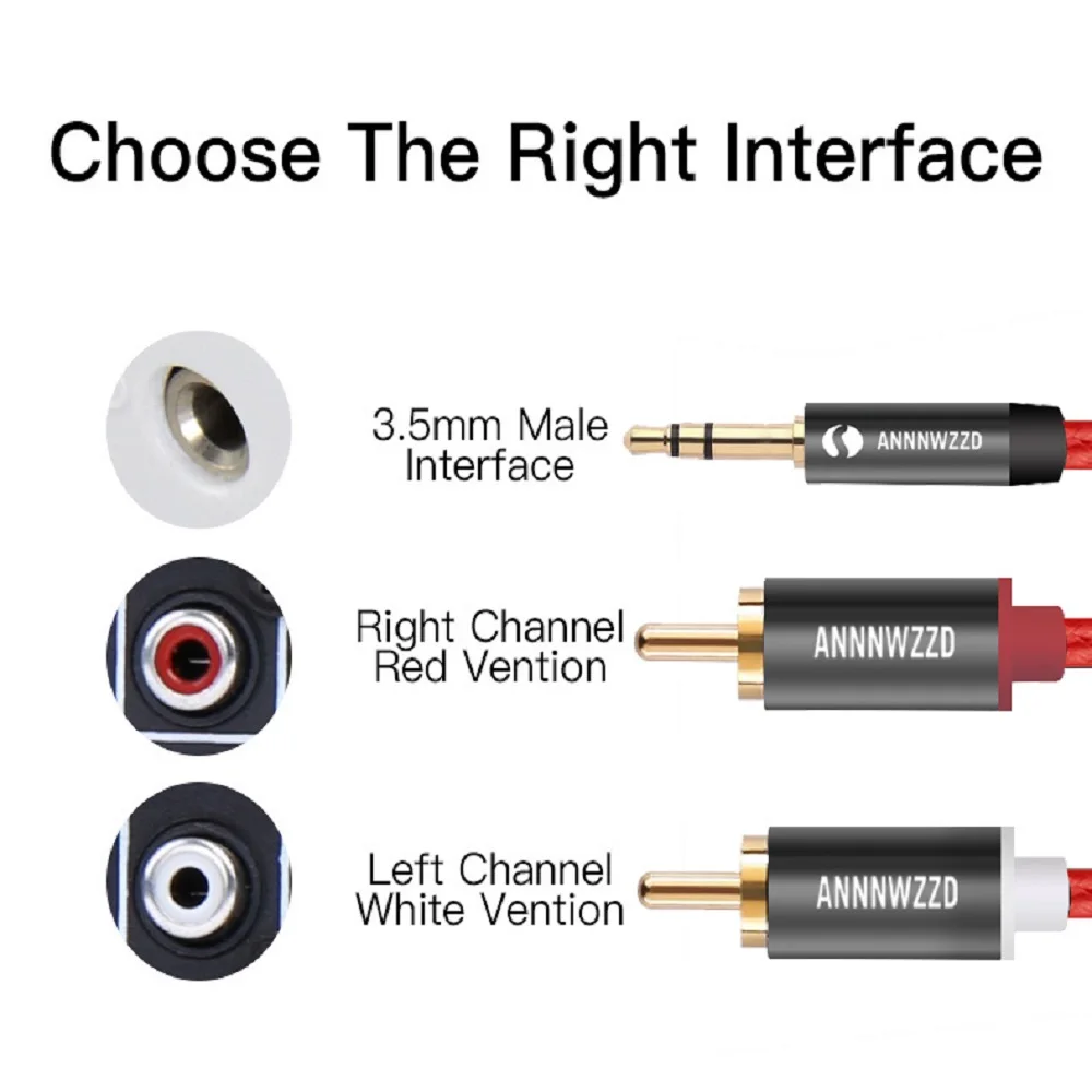 Yuanji RCA Audio Cable 2RCA Male to 3.5mm Jack to 2 RCA AUX Cable Nylon Braided Splitter Cable for Home Theater iPhone Headphone