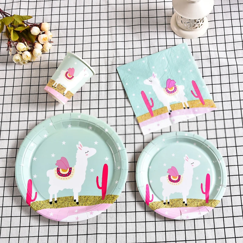

Alpaca Theme Party Decorations Disposable Tableware Set Alpaca LLama Disposable Plates/Cups/Napkins Cactus Party Decor Supplies