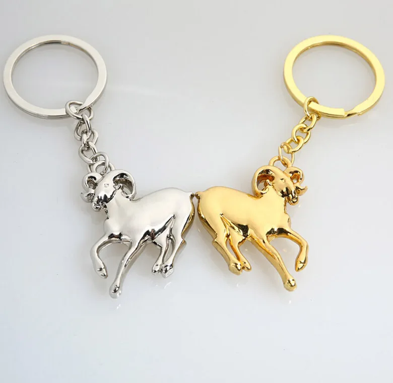 

Fashion Zinc Alloy Gold Sliver Goat keychain Custom 3D Animal Key Pendant Practical Small Gift For Women Men Key Ring