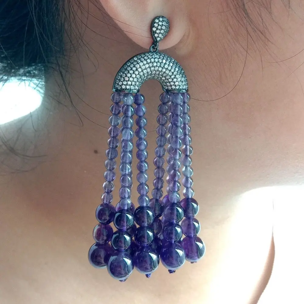 

Round Purple Stone CZ Plated Earrings