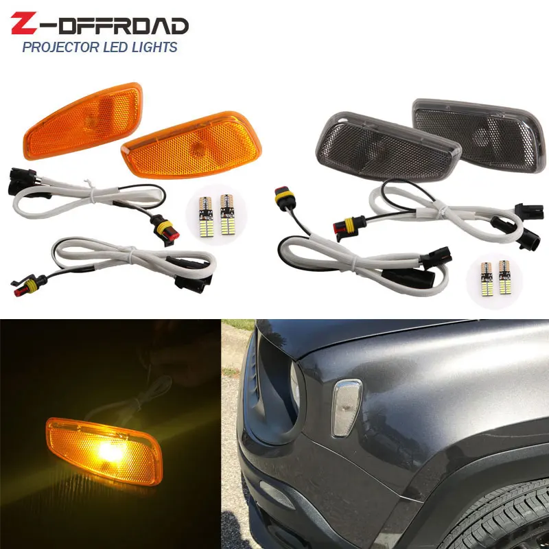 Smoked Lens Amber LED Lights Side Marker Turn Signal Lamps Update Kit For Jeep Renegade 2014