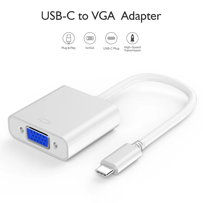Адаптер Usb C Vga адаптер Type совместимый с Macbook Pro 2016/2017/2018 Air/Ipad 2018 Surface Book 2