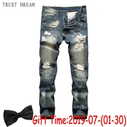 Gift Classic Euro Style Man Straight Jeans Slim Vintage Ripped Hole Men Biker Motor Denim Pants Destroyed Trousers Plus Size Gift Classic Euro Style Man Straight Jeans Slim Vintage Ripped Hole Men Biker Motor Denim Pants Destroyed Trousers Plus Size