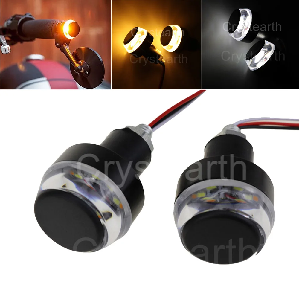 

4PCS/Lot Motorcycle White+Yellow Turn Signal LED Light Indicator Blinker Handle Bar End Handlebar Waterproof For Honda Harley