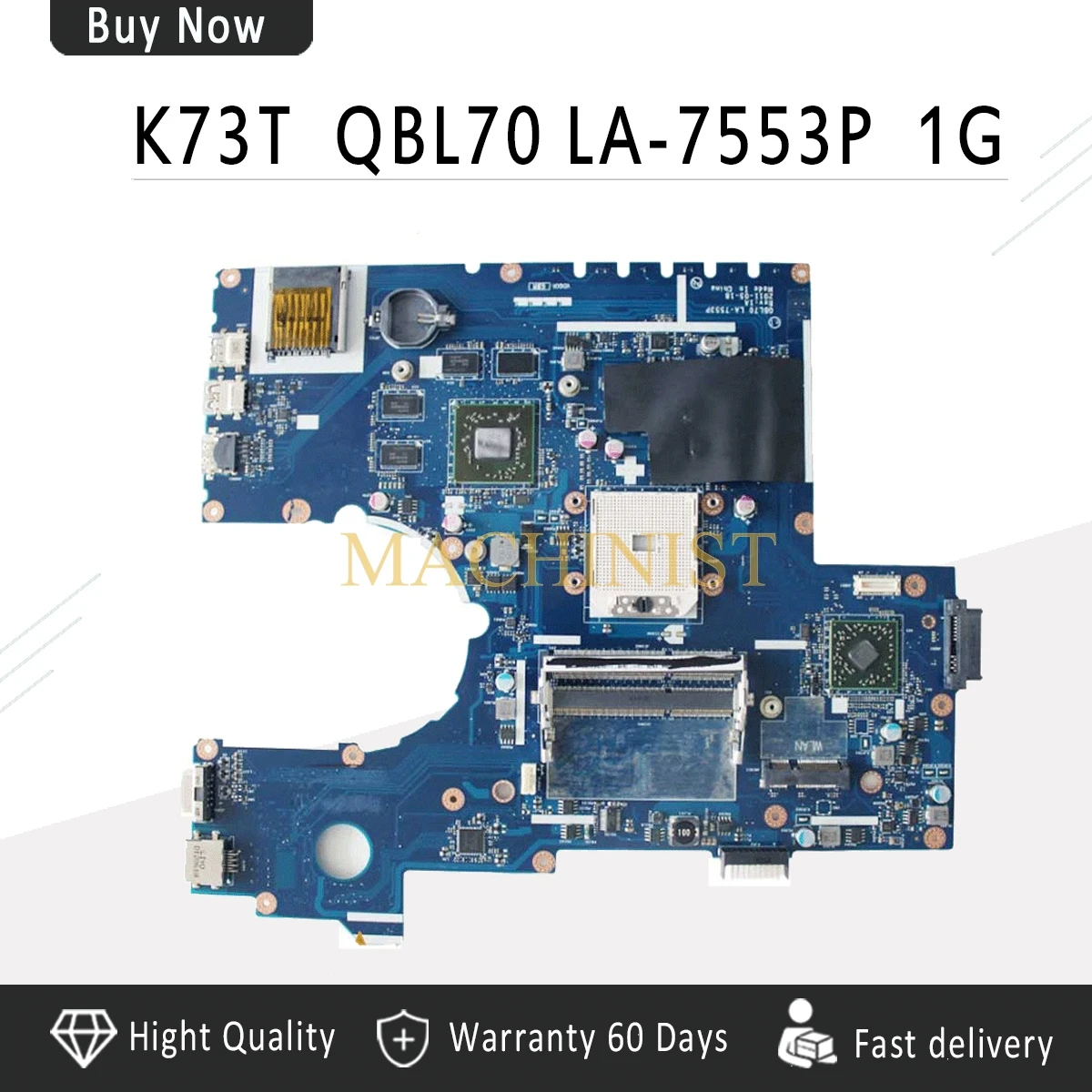 

K73T motherboard QBL70 LA-7553P HD7670 1G For ASUS X73T K73TA X73TA K73TK Laptop Motherboard K73T Mainboard K73T motherboard