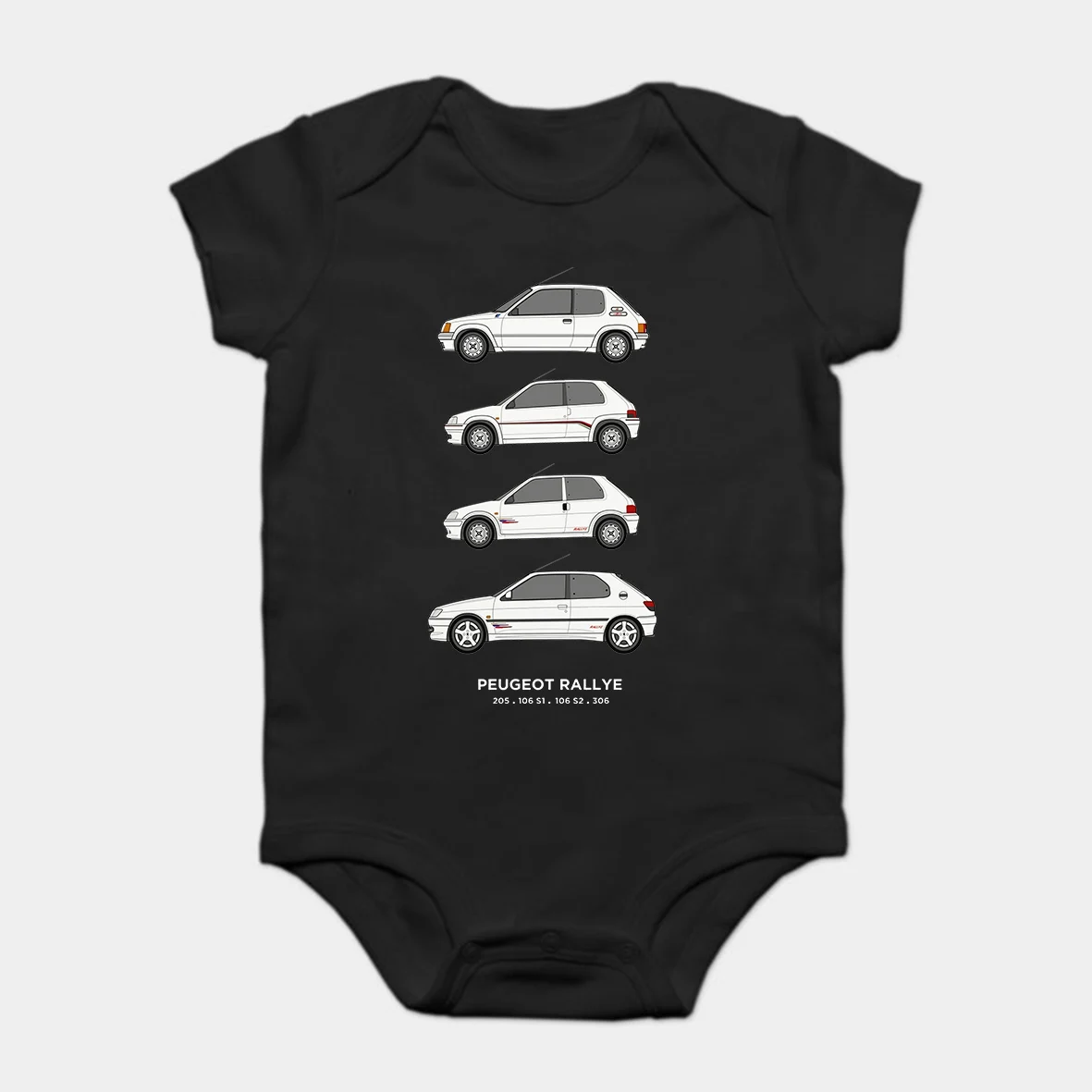 

Baby Onesie Baby Bodysuits kid t shirt Funny cotton short sleeve Peugeot 205 106 306 Rallye Classic Car Collection Artwork