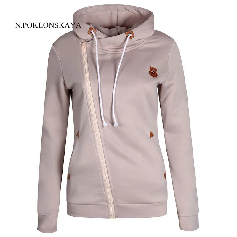 N.POKLONSKAYA 2017 Autumn Winter Womens Warm Hoodies Coat Female Zip Up Hooded Jacket Sweatshirts Outerwear Tracksuit Tops Black