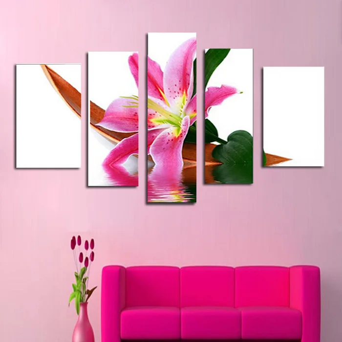 

5 Pcs/set 100% Hand-painted Pure Pink Flower Art Decoration Oil Painting On Canvas Wall Pictures For Living Room