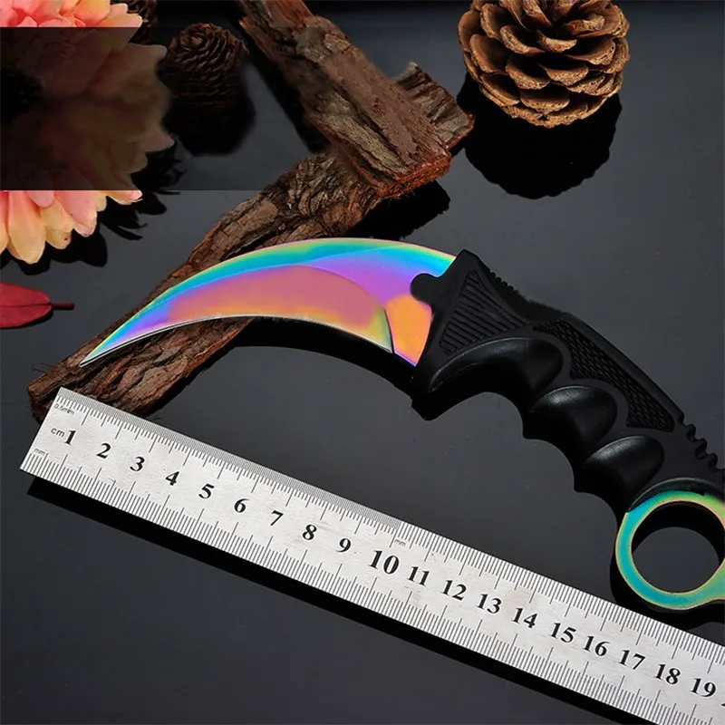 

The Color Gradient Black Knife Neck Knife with Sheath Tiger Fade Tooth Real game Knife Factory camping outdoor knives