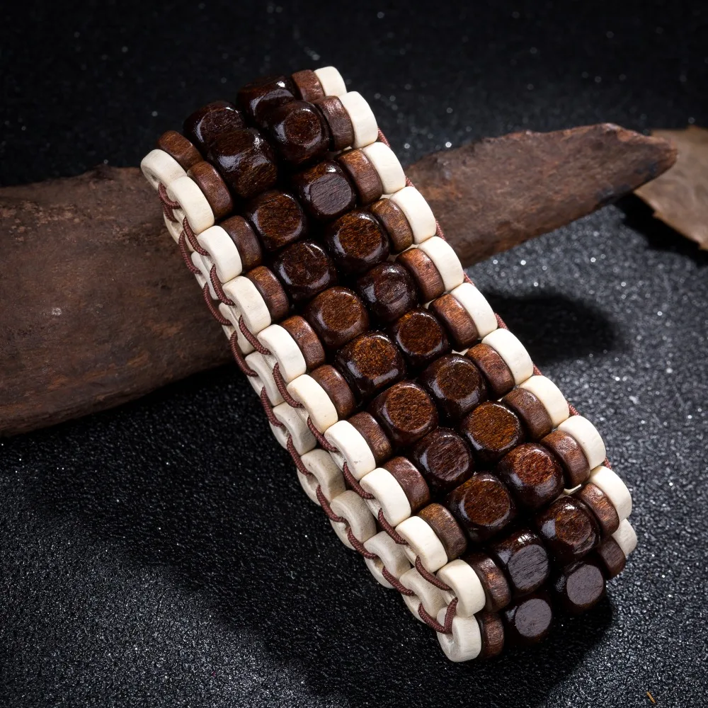 Ретро Широкий ручной работы темно/светло бисером деревянная подвеска эластичная цепь браслеты для женщин модный браслет