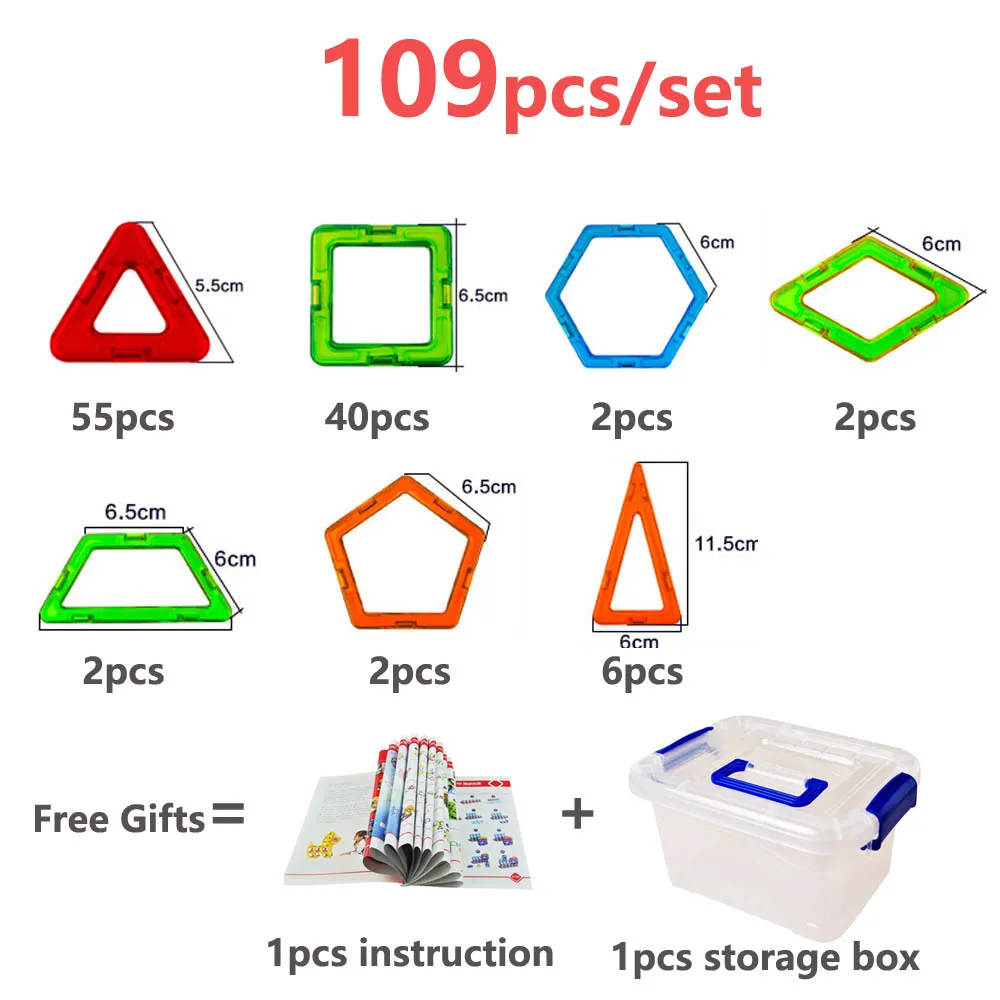 109 шт. большой размер магнитные блоки 3D Магнитный дизайнерский Строительный набор моделирование и Buillding игрушки для Дети Детские подарки