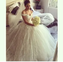 2016 Princess Off the Shoulder Cap Sleeve Appliqued Elegant Puffy Wedding Bridal Dresses casamento louisvuigon