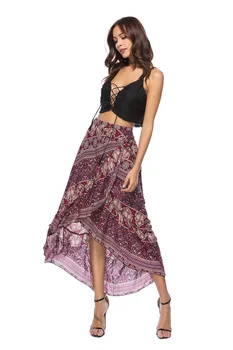 

Skirts Limited Lolita Polyester Cotton Casual Faldas Mujer Women's Free Shipping 2020 Style Seaside New Print Slit Skirt Female