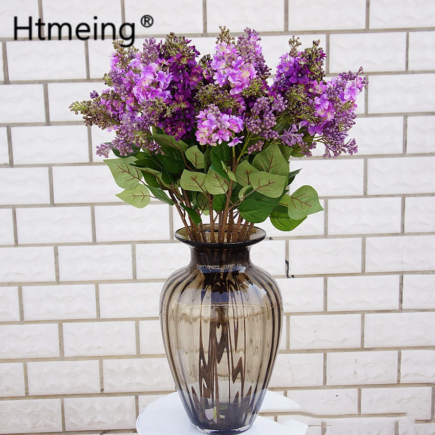 6 Rami Di Fiori Finti Lilla In Seta 64 Cm - Composizione Floreale Viola Per Vasi E Centrotavola