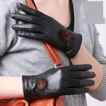 Модные женские перчатки из натуральной кожи, зимние кожаные перчатки ручной работы из натуральной овечьей кожи, теплые перчатки из овчины