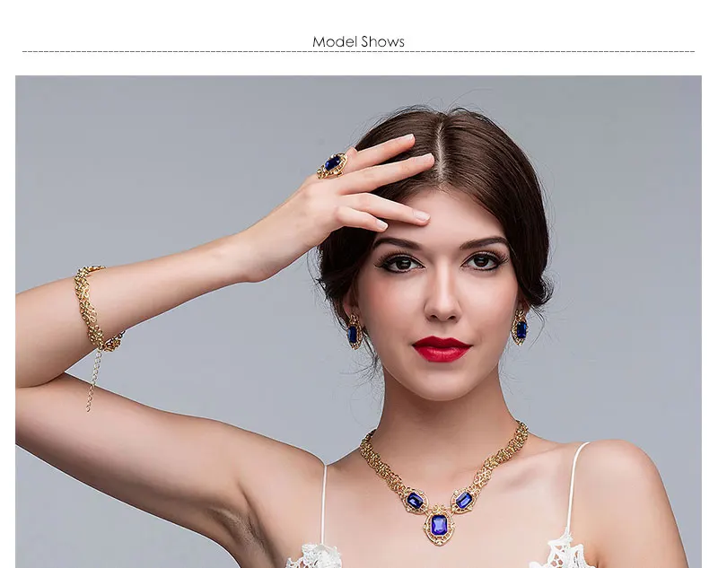 AYAYOO African Beads Jewelry Set Gold Costume Imitation Crystal Necklace Set For Women Blue Dubai Bridal Jewelry Sets (1)