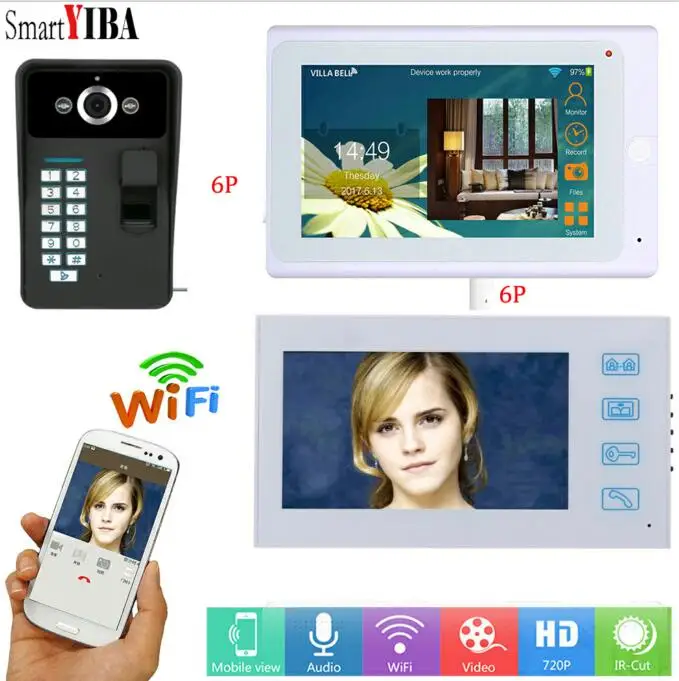 

SmartYIBA WIFI APP Fingerprint Doorphone ID cards Password Unlock Max Support 16GB TF Card Doorbell 1000TVL Video Intercom