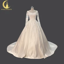 Rhine Real Sample Lace Long Sleeves Lace Appliques Crystal Fashion High Stain Court Train Bridal Wedding Dresses Wedding Gown