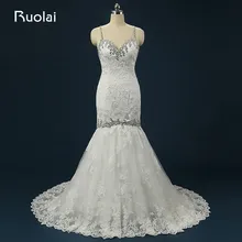 Brand New Sweetheart Straps Mermaid Beaded Back Wedding Dresses Long Lace Bridal Wedding Party Gown Vestido de Novia ASAFN44