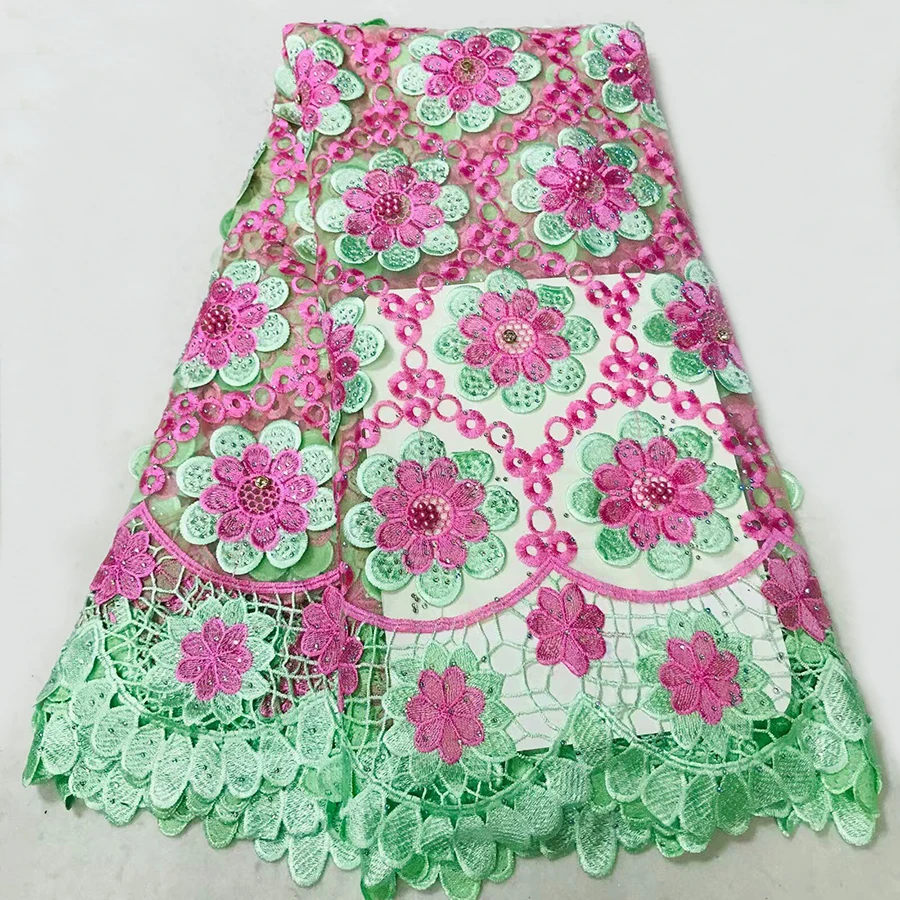 

High Quality Pink and beige African Lace Fabrics Nice French Net Embroidery Tulle Lace Fabric For Nigerian Dress
