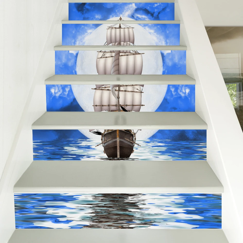 

Sailing out to sea Tiles Pattern Stair Stickers Decals Kids Love Removable Waterproof Stairway Vinyl Stickers for Home Decor