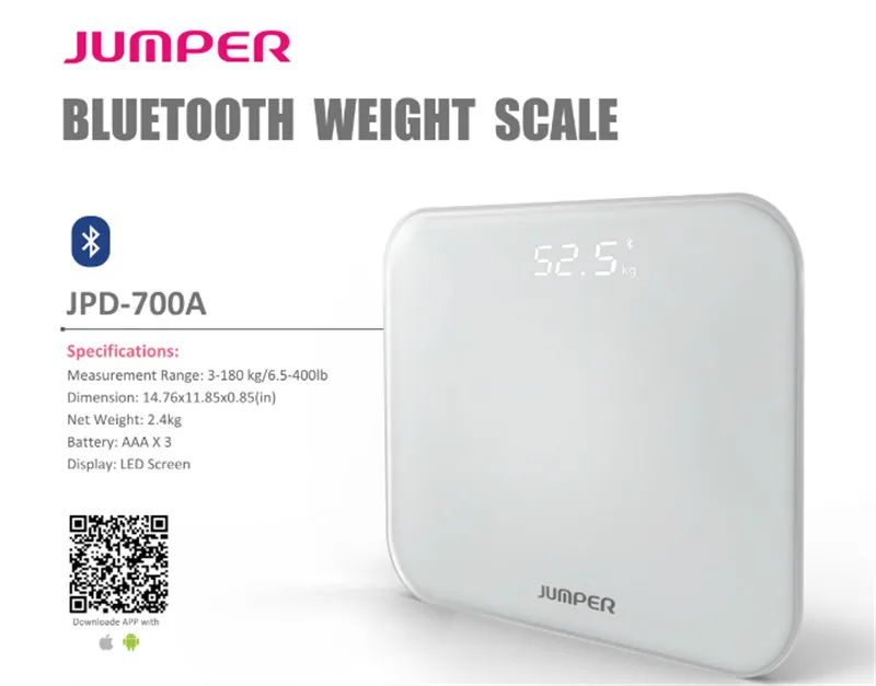 

2018 New arrival Large LCD Display Bluetooth bathroom Scale JPD-700A Digital Weighting Scale for IOS and Andriod with free APP