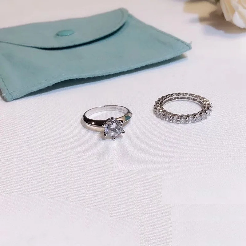 Классическое элегантное женское кольцо из чистого серебра 925 пробы с 6 когтями, обручальное кольцо+ кольцо с цирконием, свадебное Ювелирное кольцо, набор