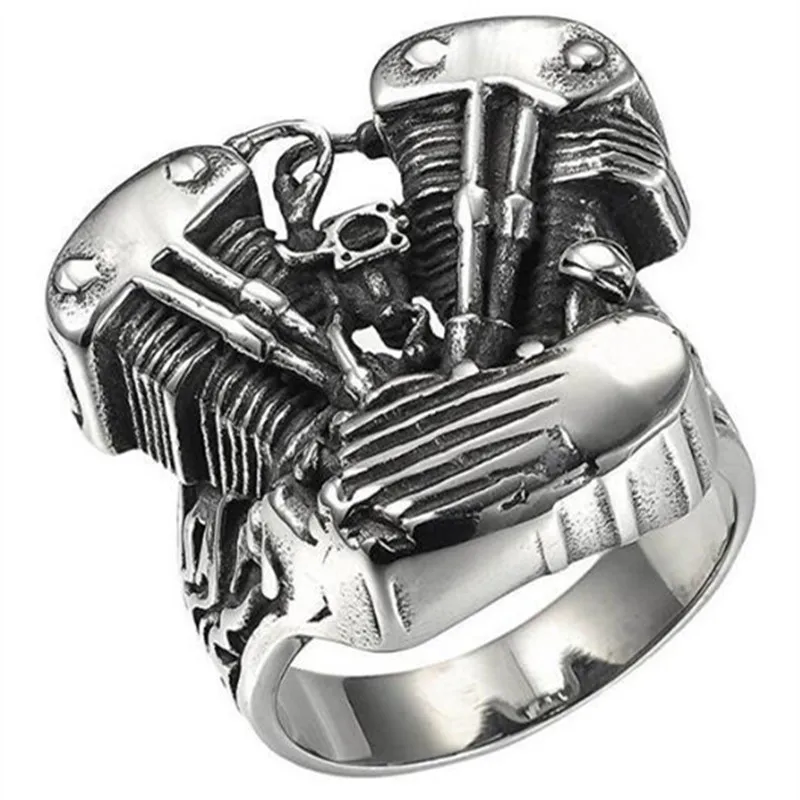 

New Cool Biker Ring men 316L Stainless Steel Rings Motorcycle Engine Vintage Gothic Rock Punk Jewelry Men Ring