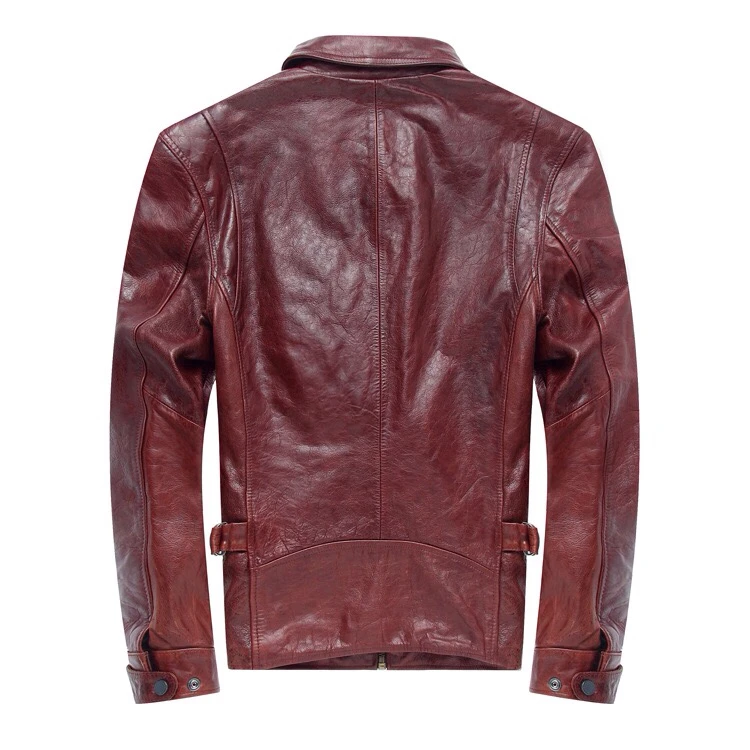 Men Casual Leather Jacket Red Color Plus Size XXXXL Genuine Thick Cowhide Clothing Men's Winter Warm Slim Fit Leather Coat (4)
