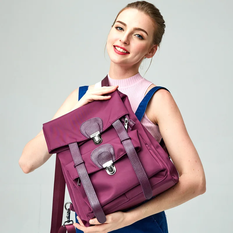 High Quality mochila women waterproof backpack genuine Leather With Oxford Top selling school bags for girls Fashion backpack