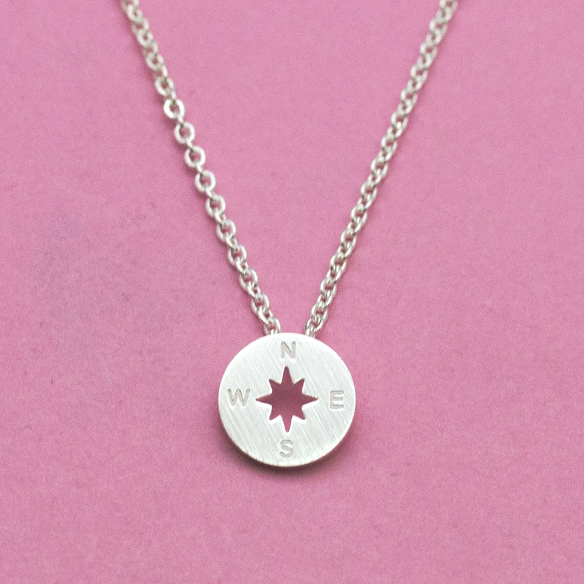

Gold Silver Color Collier Femme Choker Necklace Vintage Stainless Steel Chain Rose Gold Round Compass Necklaces & Pendants