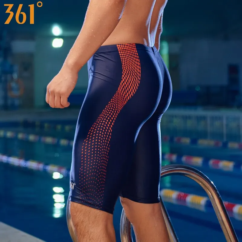 beautyin Men Jammer Athletic Durable Long Swim Shorts Racing Polyester Swimsuit