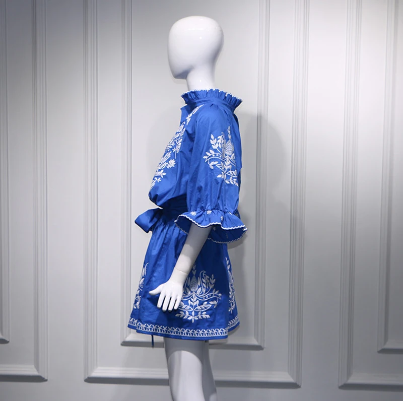 mini dress for women Ukraine blue cotton floral Embroidery summer dresses sexy V-neck dress brand boho dresses Vestido